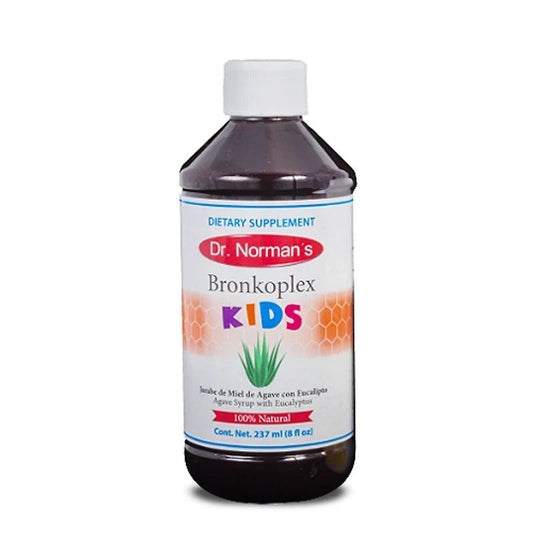 Dr. Norman's Bronkoplex Kids dietary supplement bottle on a white background