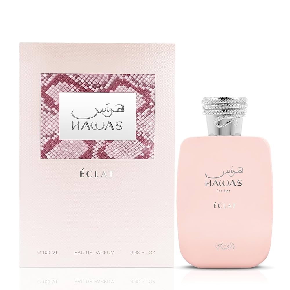 Hawas Eclat perfume bottle and packaging on a white background