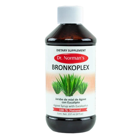 Bottle of Dr. Norman's Bronkoplex dietary supplement on a white background