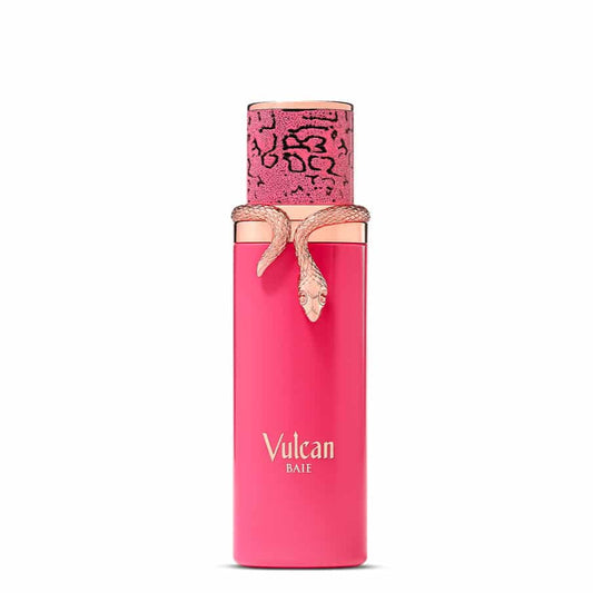 Pink perfume bottle with decorative cap on a white background